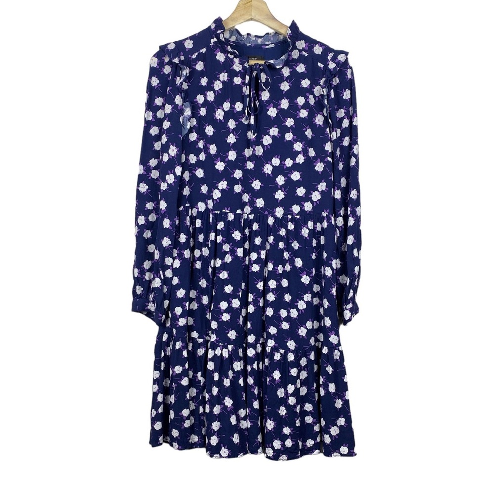 J. CREW Tie-neck Long Sleeve Tiered Bottom Dress, Floral Print, Size Small